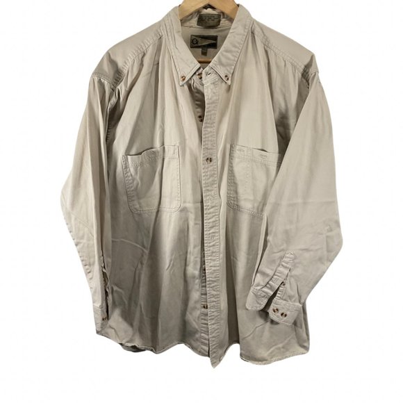 👔 5/$25 - Beige Collared Long Sleeve Button Up Shirt w/ Pockets - Picture 1 of 1